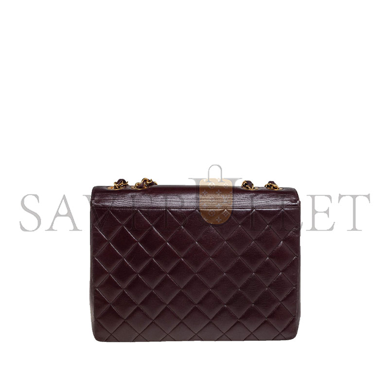 Ch*el master burgundy quilted leather vintage cc flap bag a2215 (33*23*11cm)